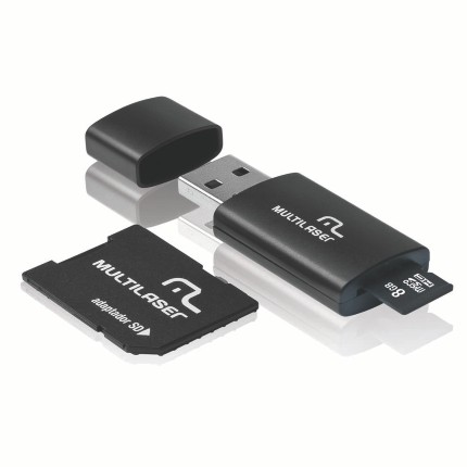 Kit Multilaser 3 em 1 Pen Drive – Micro SD 8 GB – Adaptador e Leitor de Cartão
